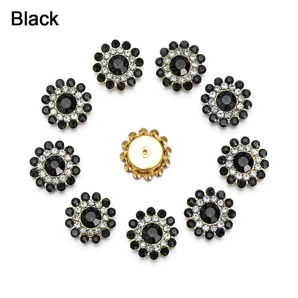 10PCS 14mm Flower-shaped Rhinestone Buttons Sparkling Crystal Glass Stone Steel Bottom Clothes Decoration Sewing Accessories