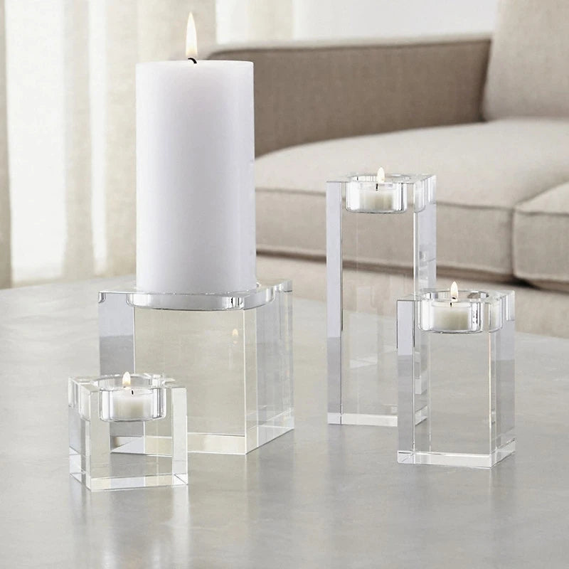 Crystal Glass Romantic Candle Holder – Elegant Tealight Candlestick for Wedding, Home & Party Decor