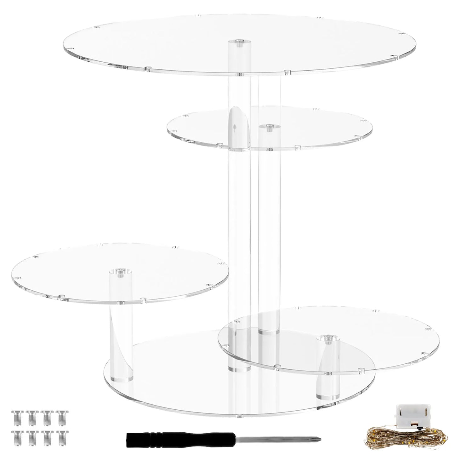 4 Tier Acrylic Cake Stand Dessert Cupcake Tray Glow Showcase Holder Birthday Party Decoration Large-Capacity Display Safe