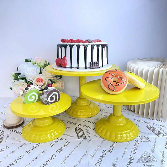 Yellow Cake Stand Wrought Iron Dessert Tray Afternoon Tea Birthday Party Home Decor Fruit Display Stand Plate