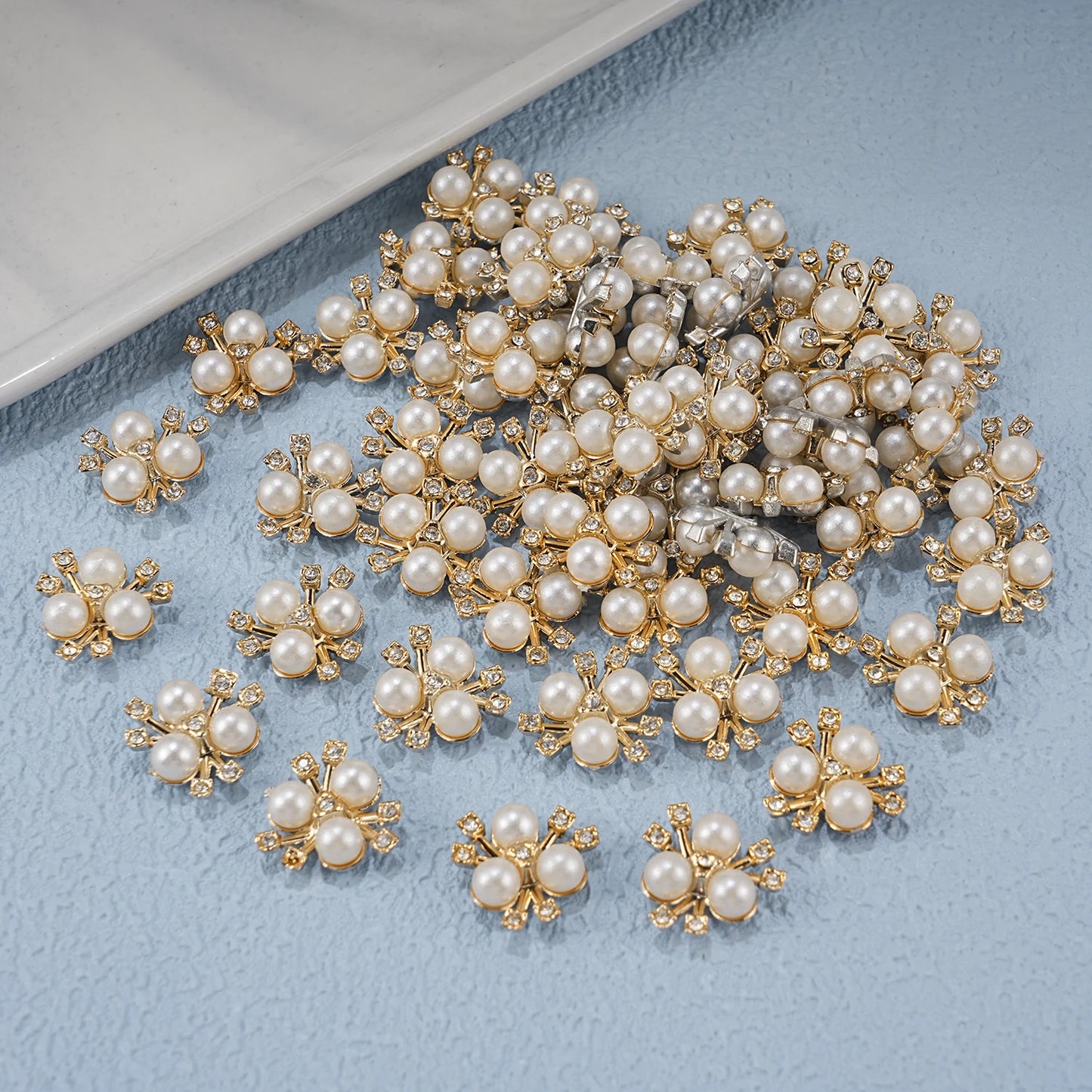 2025 New 2cm 50/57pcs with Diamond Pearl Flower, Imitation Diamond Button Hat Clothing Decoration Sewing Accessories, DIY Crafts