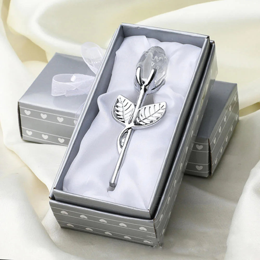 Crystal Glass Rose Flower Figurines Craft With Gift Box Valentine'S Day Favors Lovers' Gift Souvenir Home Wedding Decoration