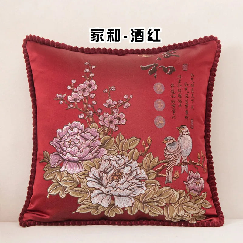 Flowers Embroidery Cushion Cover Embossed Pillowcases Bead String Jacquard Cushion Covers for Living Bedroom Home Decor 48x48cm