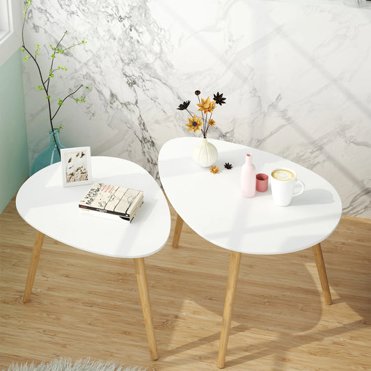 Getone Set of 2 Side Tables, Small Coffee Table, White Sofa Table, Nesting of Tables, Scandinavian End Table for Living Room Bedroom Office