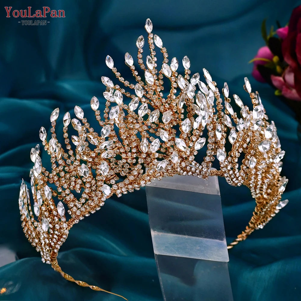 TOPQUEEN Bridal Crown Wedding Headband Woman Hair Accessories for Party Crystal Tiara Pageant Headwear Bride Headpiece HP374