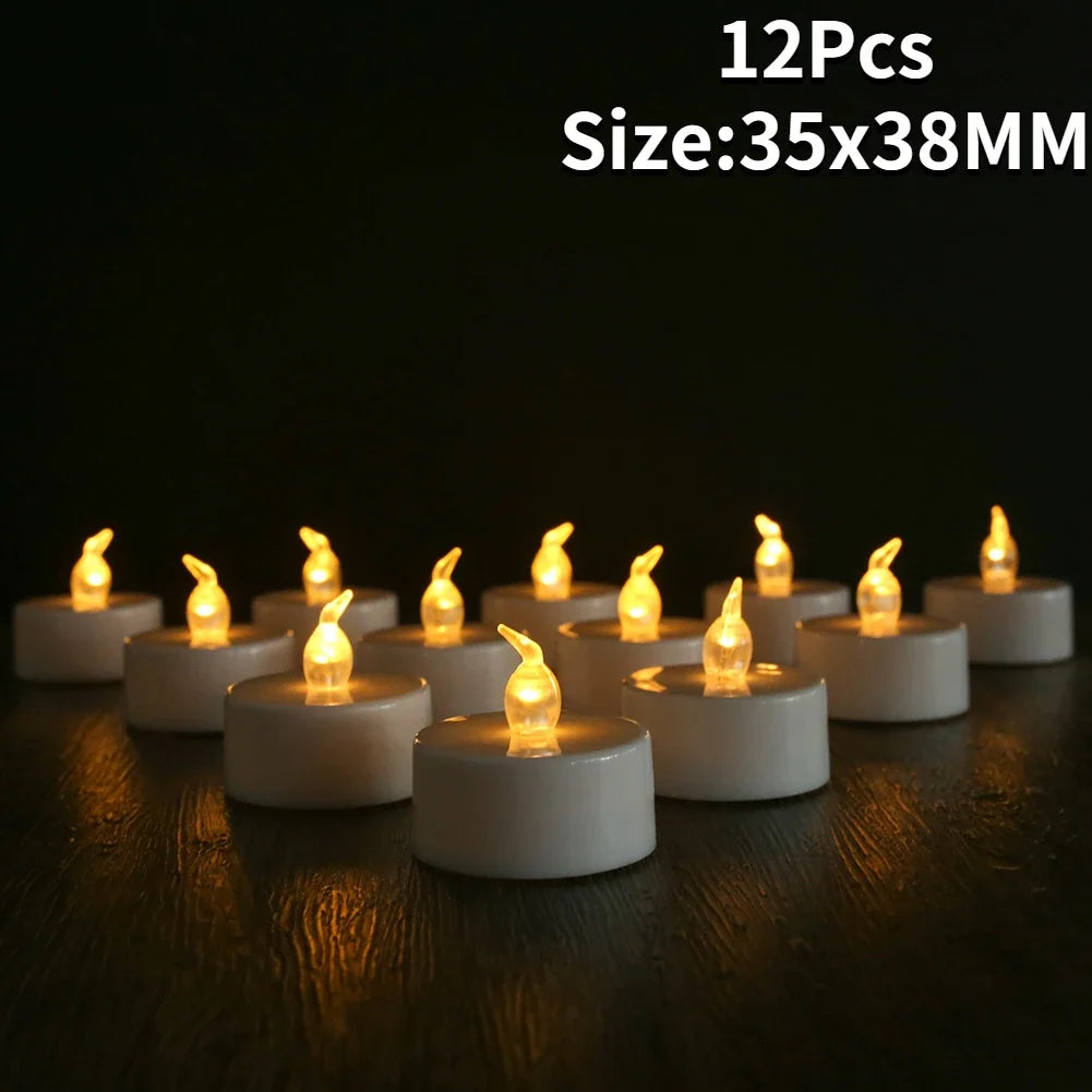 12/24Pcs Flickering LED Candles With/without Remote Electric Flameless Tealights For Valentine's Day Create Warm Ambiance Decor