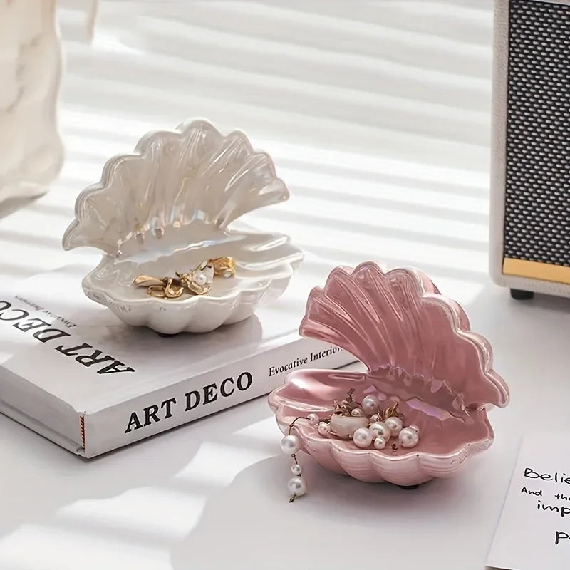 Creative Mini Ceramic Shell Jewelry Storage Tray Jewelry Necklace Display Desktop Jewelry Birthday Gift for Friends