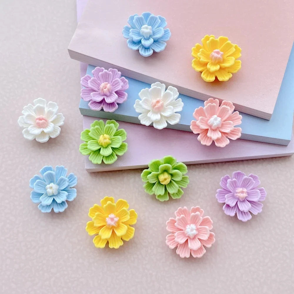 10pcs Resin 17mm Mini Cute Flower Flatback Rhinestone Scrapbook Ornaments DIY Wedding Appliques Craft