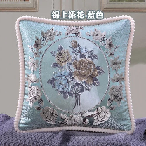 Flowers Embroidery Cushion Cover Embossed Pillowcases Bead String Jacquard Cushion Covers for Living Bedroom Home Decor 48x48cm