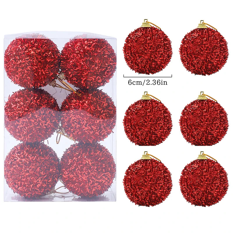 6Pcs 6cm Glitter Christmas Ball Xmas Tree Hanging Ornaments Gold Home Party Decoration Navidad New Year Holiday Gifts Set