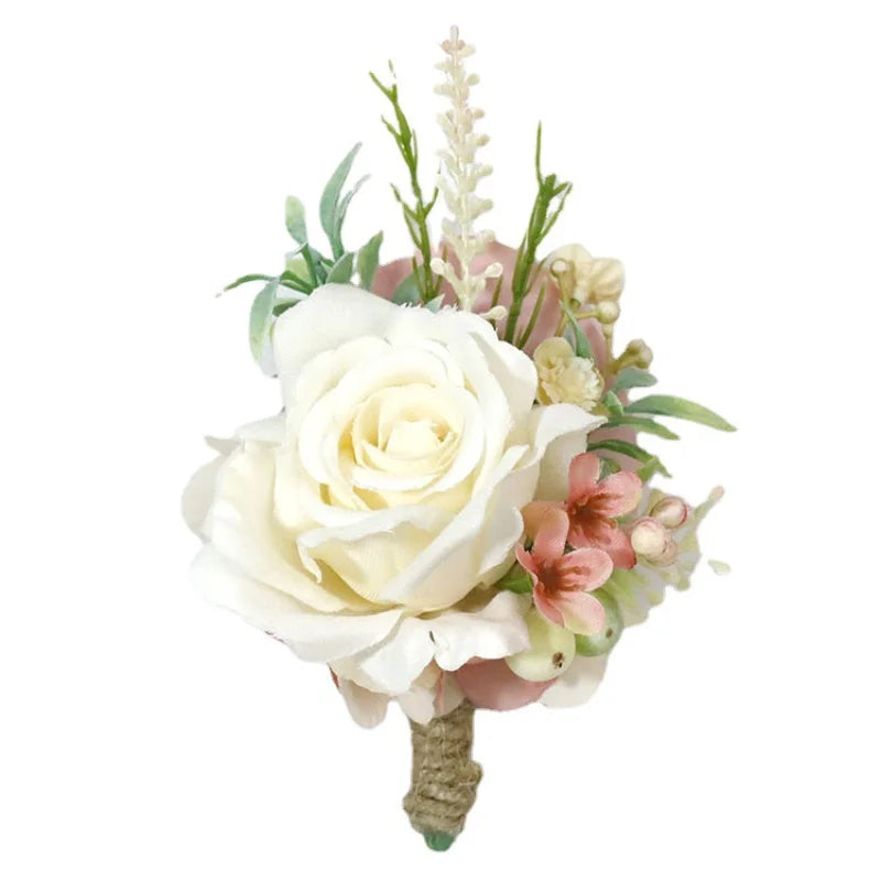PinK Groom Corsage Wedding Boutonniere Pink Brooch Flowers Bridesmaid Pin for Guests Marriage Accessories Photo Props For Guests