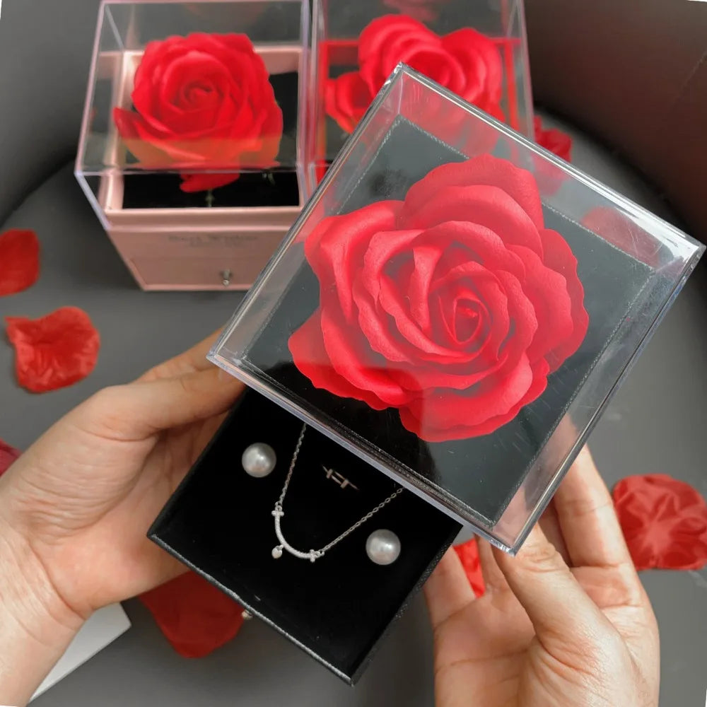 Rose Flower Gifts Box for Women Girlfriends New Fashion Valentine Jewelry Gift Ring & Necklace Gift Boxes Accessory Storage