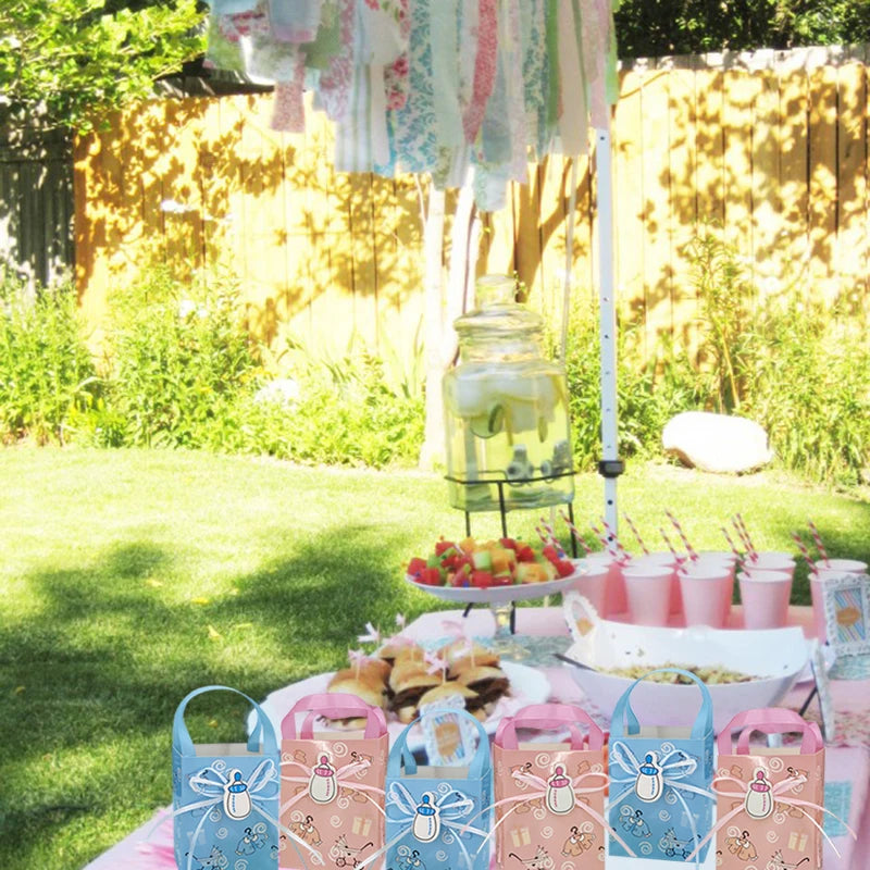 12pcs Baby Shower Gift Bags for Guests, Candy Cookie Souvenir Packaging Box, Boy Girl Gender Reveal Party Decoration Supplies