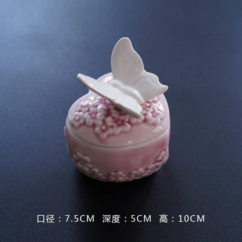European Style Handmade Pinched Flower Shaped Ceramic Jewelry Box Exquisite Jewelry Organizer Living Room Candy Storage Box