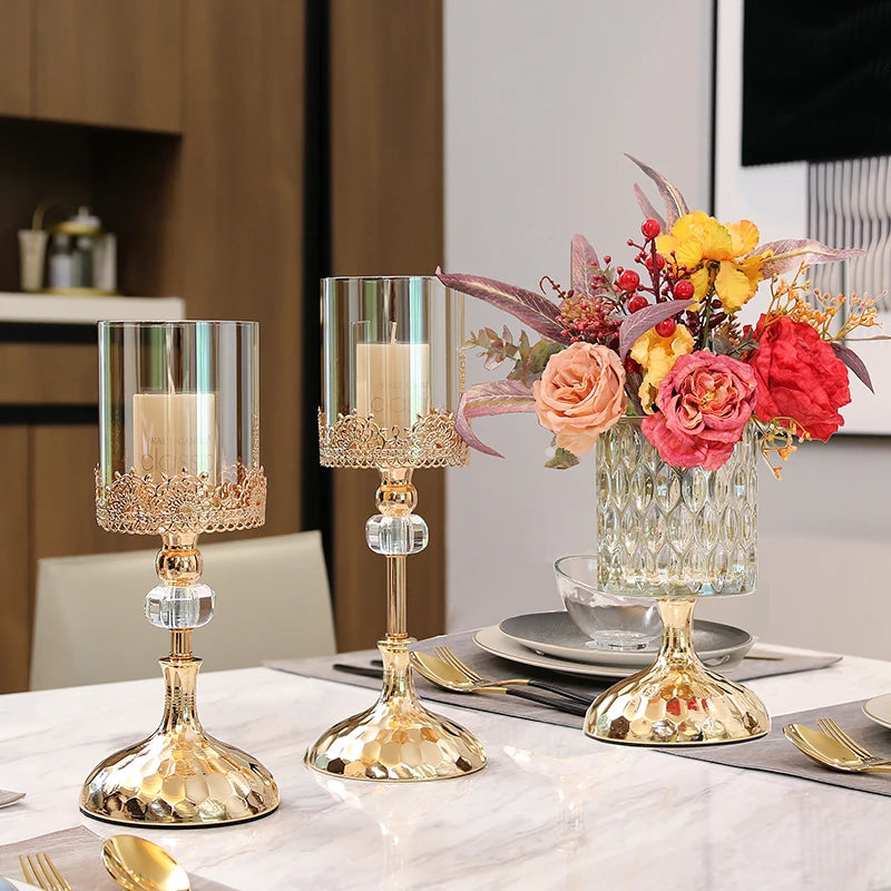 Elegant Gold Crystal Candle Holders