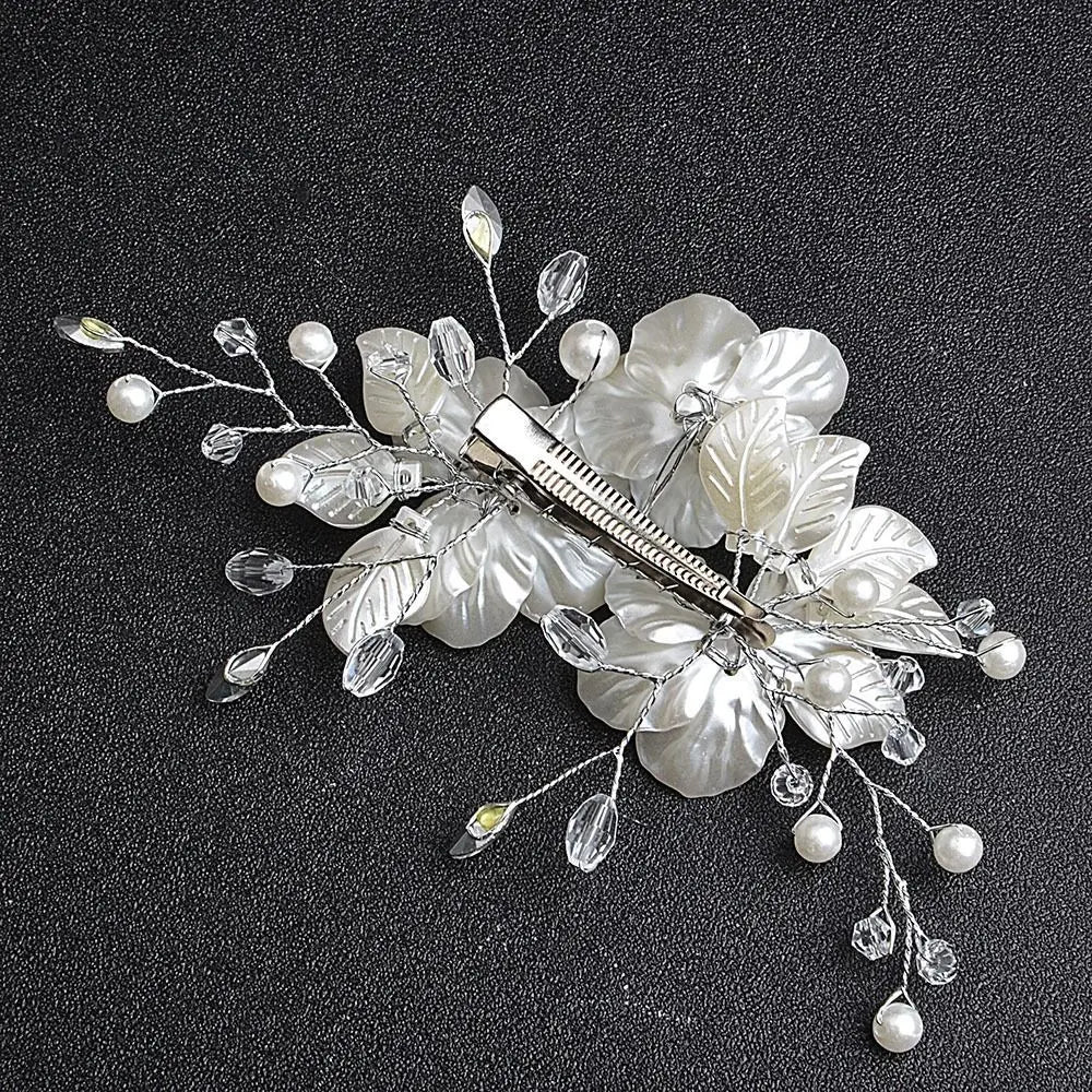New Crystal Pearl Flower Bridal Headwear White Handmade Bride Headdress Luxury Elegant Wedding Hairpin Hair Jewelry