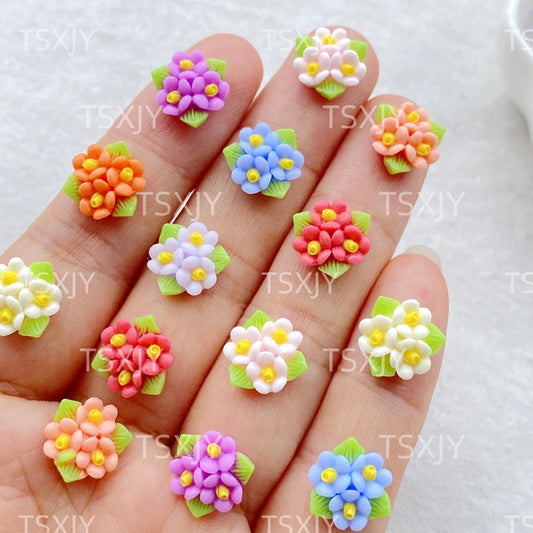 50pcs Resin Cute colored roses and leaves Flat back Rhinestone Scrapbook DIY Wedding Applique Decor Jewelry Accessories Crafts