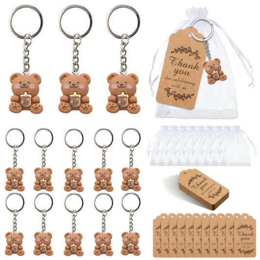 20 Sets Baby Shower Favors for Guest  Bear Keychains Thank You Kraft Tags Organza Bags Bear Party Favors Birthday Baptism Gifts