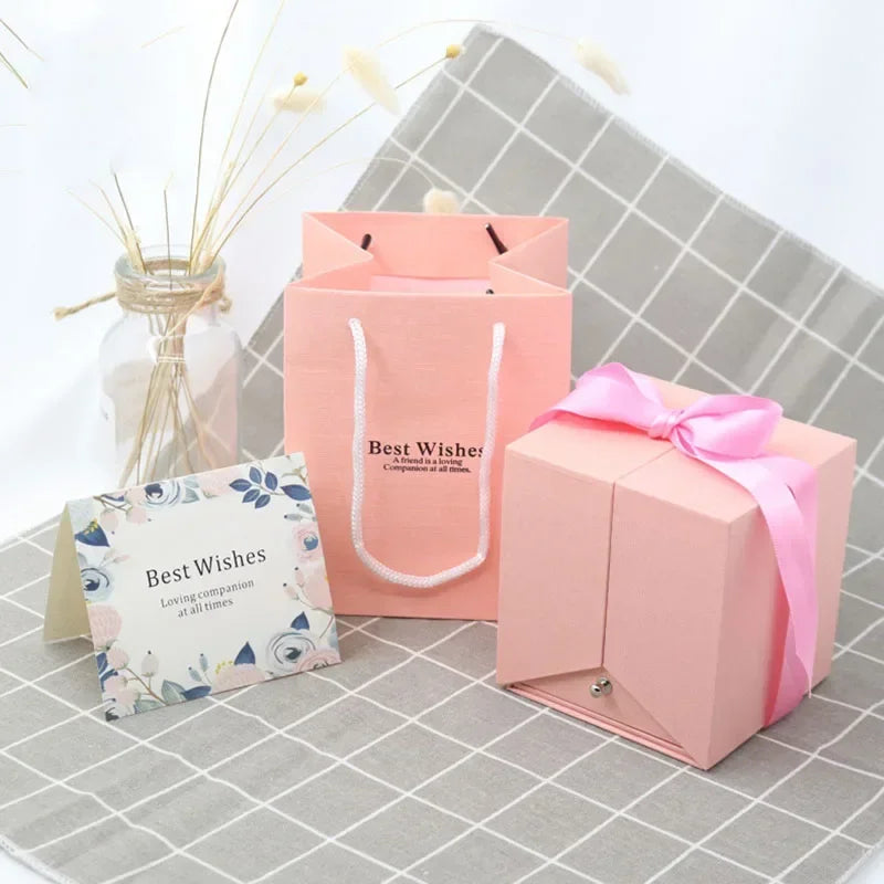 Preserved Eternal Rose Jewelry Box Ring Earrings Necklace Gift Storage Box With Bag Wedding Birthday Gift for Girlfriend Women