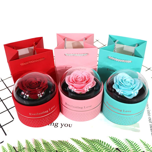 Round Eternal Rose Flower Jewelry Box Romantic Necklace Ring Storage Display Boxes Marriage Party Valentine's Day Gift Packaging