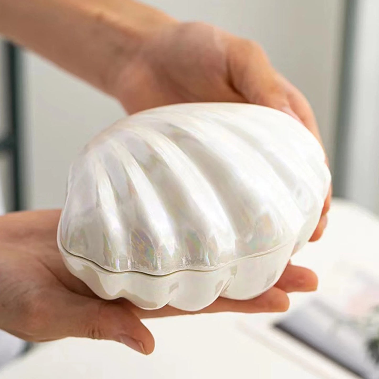Ceramic Seashell Jewelry Storage Box Trinket Box Collectible Fashion Creative for Desktop Dresser Living Room Home Ornaments