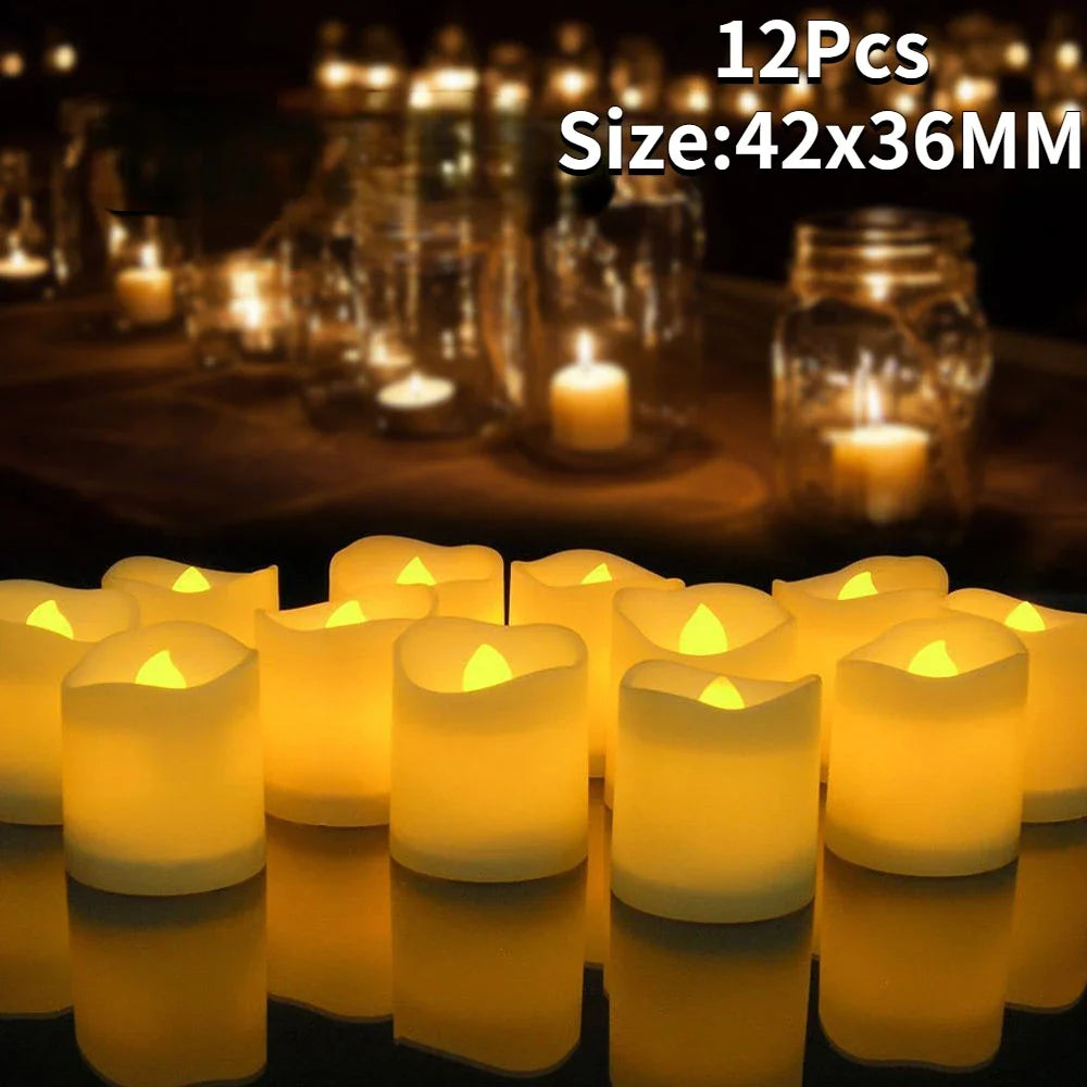 12/24Pcs Flickering LED Candles With/without Remote Electric Flameless Tealights For Valentine's Day Create Warm Ambiance Decor