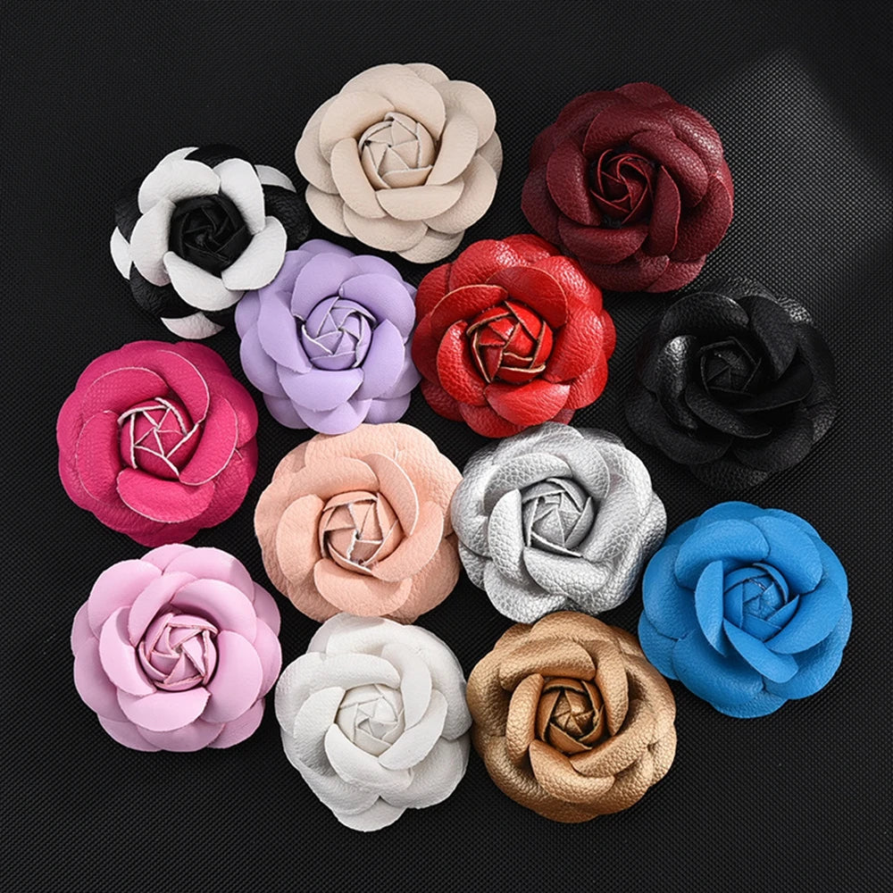 Pin Lapel Sewing Fabric Brooch Jewelry PU Leather Camellia Flower DIY Craft Supplies Corsage