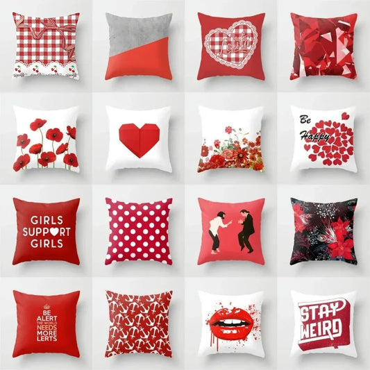 Cute Red Print Geometric Red Plaid Pink Lolita Pillow Cover Decorative Modern Nordic Throw Pillow Cover