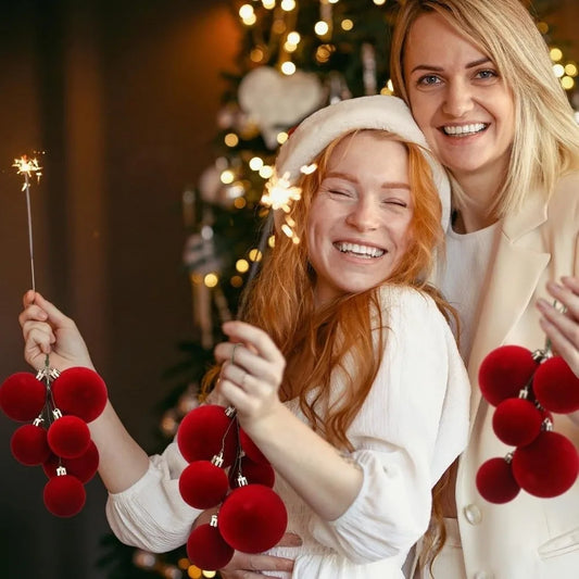 Flocked Velvet Christmas Tree Baubles Plastic Bauble Burgundy Festive Decor Balls Shatterproof DIY Hanging Ornament Balls