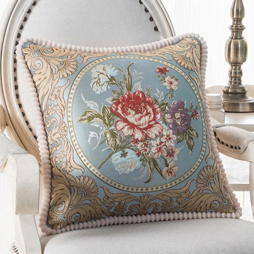 Flowers Embroidery Cushion Cover Embossed Pillowcases Bead String Jacquard Cushion Covers for Living Bedroom Home Decor 48x48cm