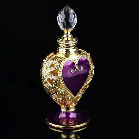 1pc Crystal Perfume Bottle Purple Heart Crown Vintage Golden Lace 12ml Collectible Empty Glass Tube Portable Palace Luxury Decor