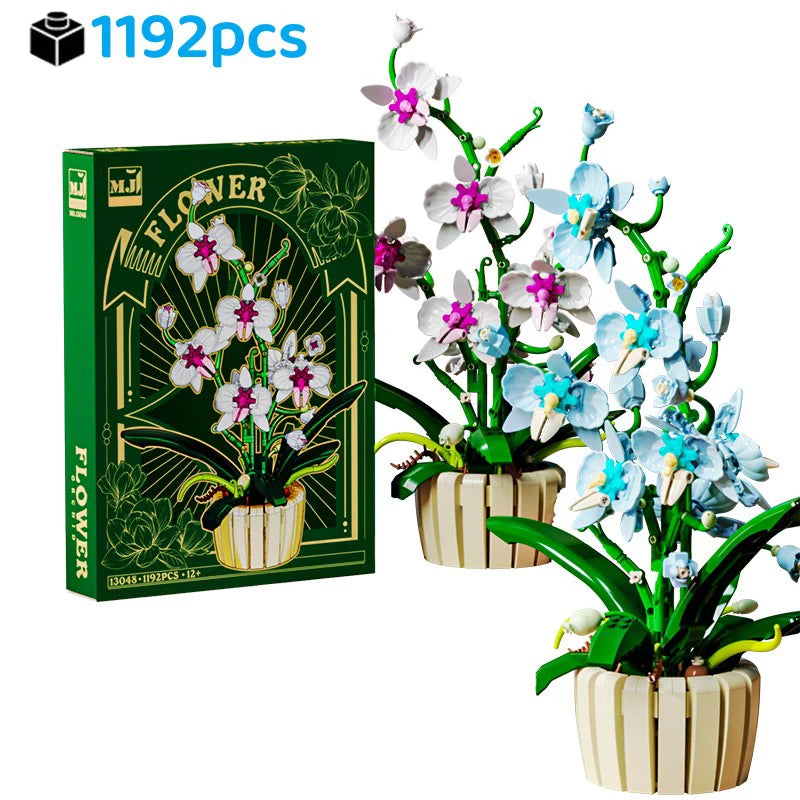 1192pcs Orchid Building Blocks Bouquet Flower Rose Plant Pink Blue Bricks Kid Model Assembled Toys Romantic Valentine's Day Gift