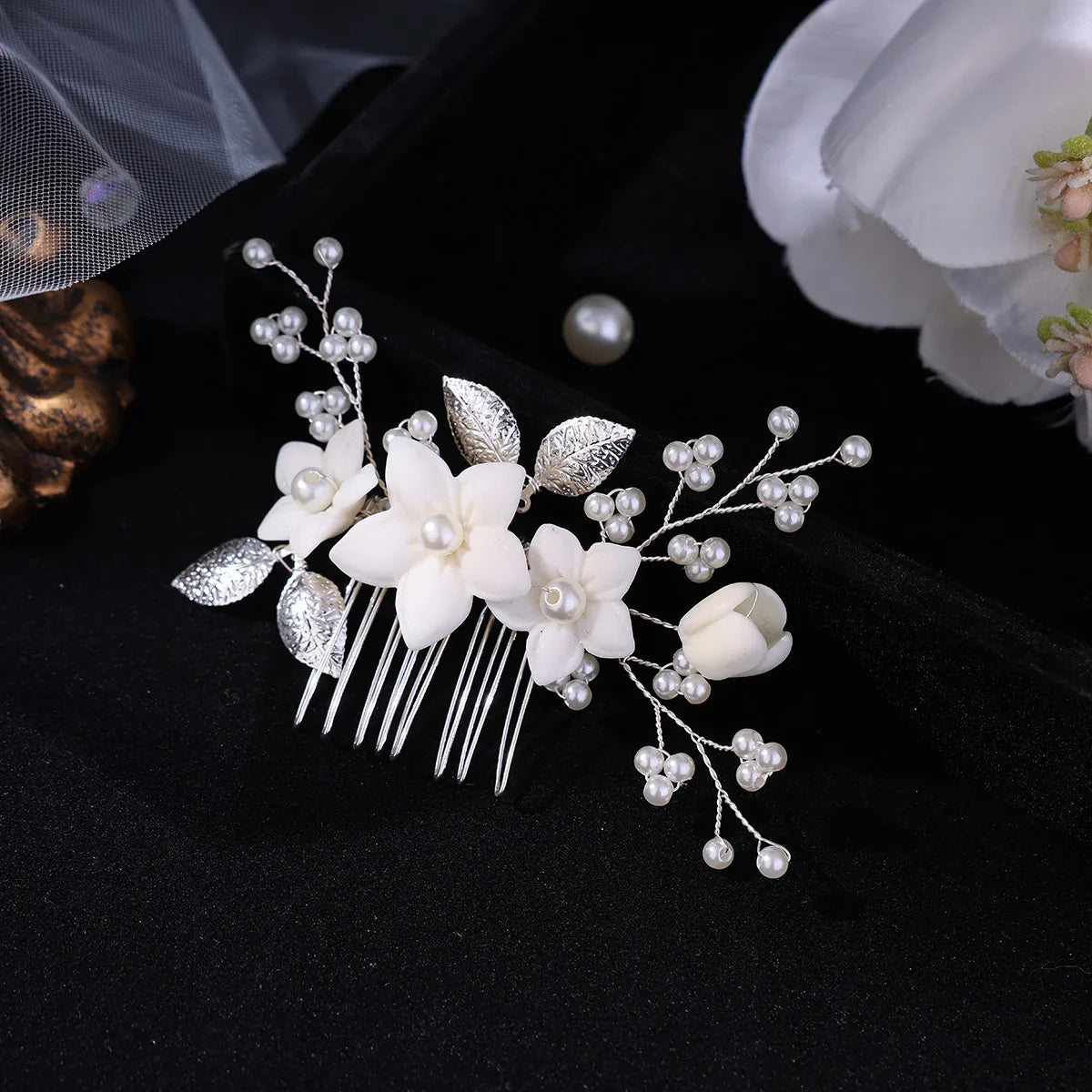 3Pcs Handmade Pearls Hair Combs Flowers Hairpins Clips Wedding Hair Accessories For Women Bride Headbands