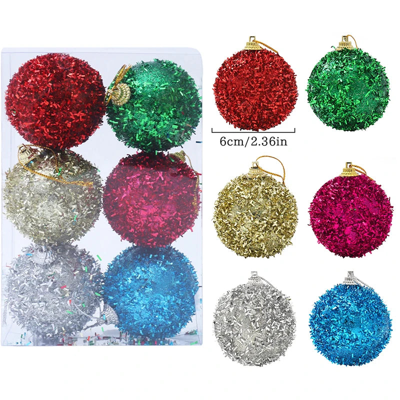 6Pcs 6cm Glitter Christmas Ball Xmas Tree Hanging Ornaments Gold Home Party Decoration Navidad New Year Holiday Gifts Set