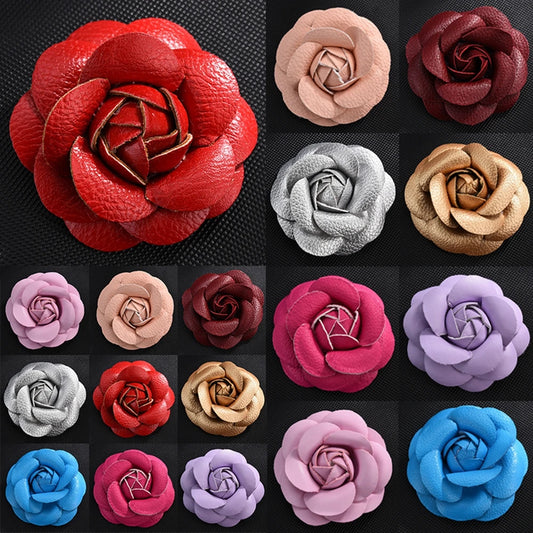 Pin Lapel Sewing Fabric Brooch Jewelry PU Leather Camellia Flower DIY Craft Supplies Corsage