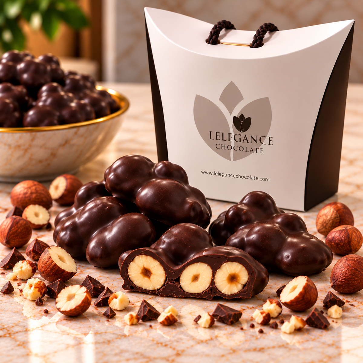 L’Élégance Belgian dark chocolate hazelnut rochers with whole roasted hazelnuts