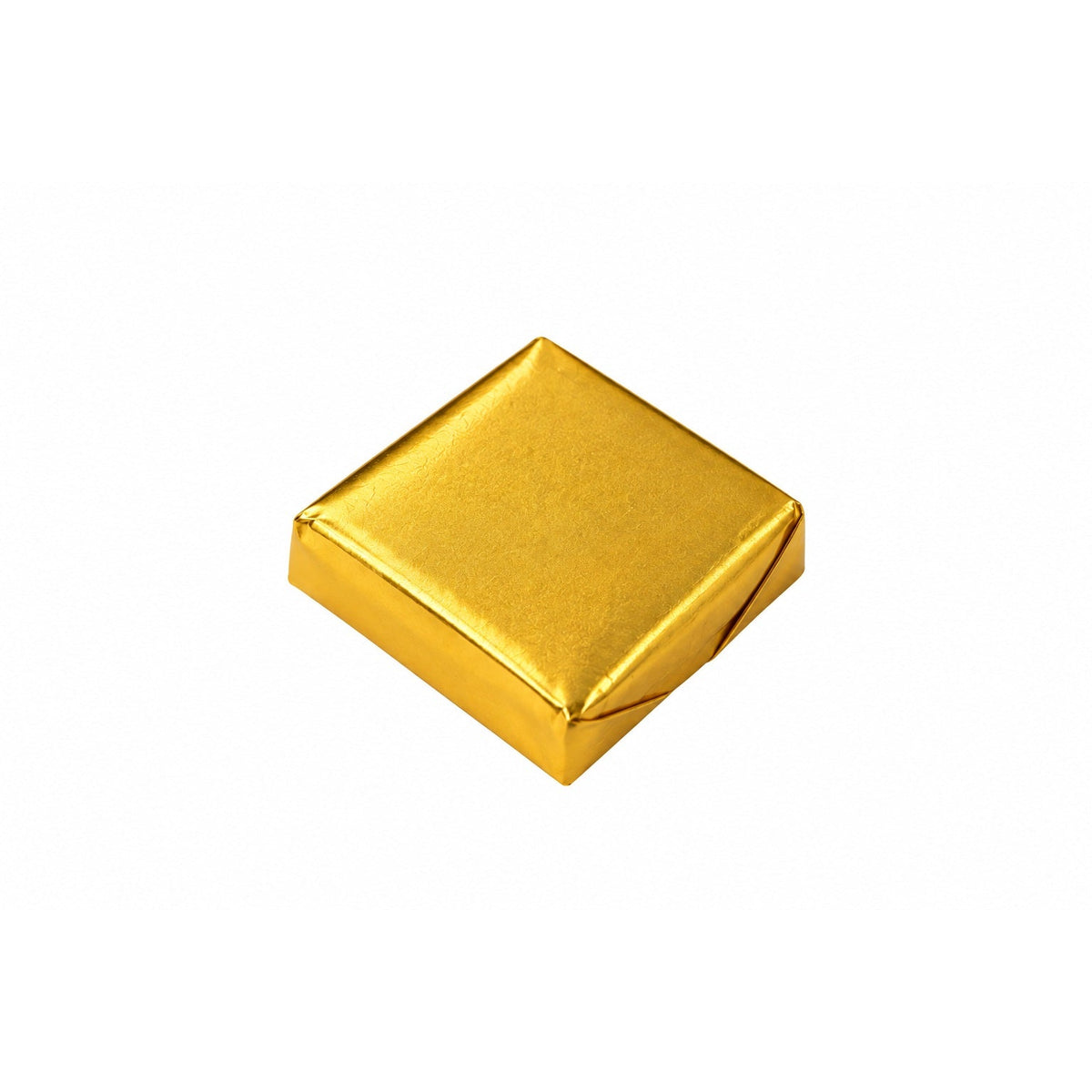 Gold foil wrapped square of L’Élégance milk Belgian chocolate