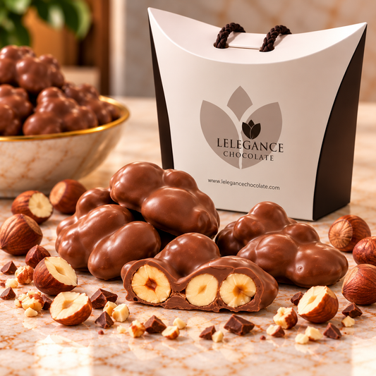 L’Élégance milk Belgian chocolate hazelnut rochers with whole roasted hazelnuts